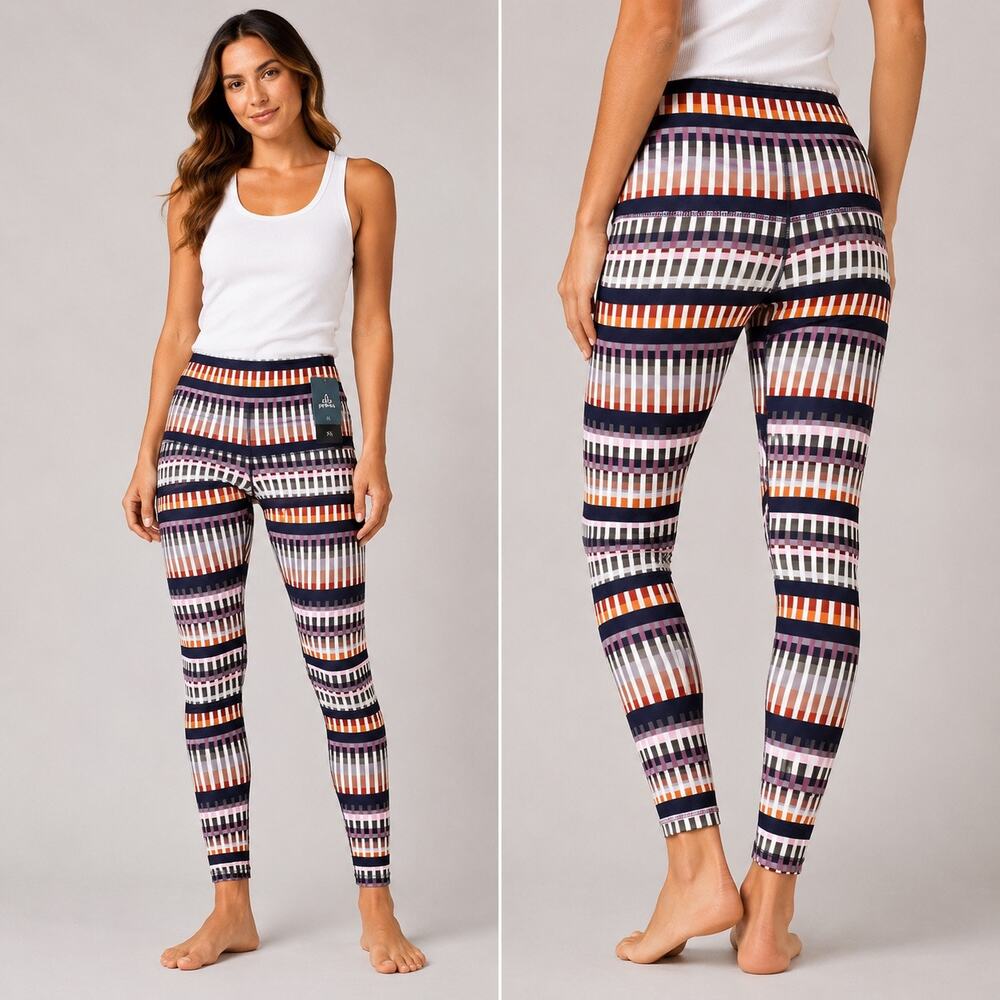 PRANA | NWT Kimble 7/8 Geometric Print Yoga Leggings Navy Orange Pink | XS